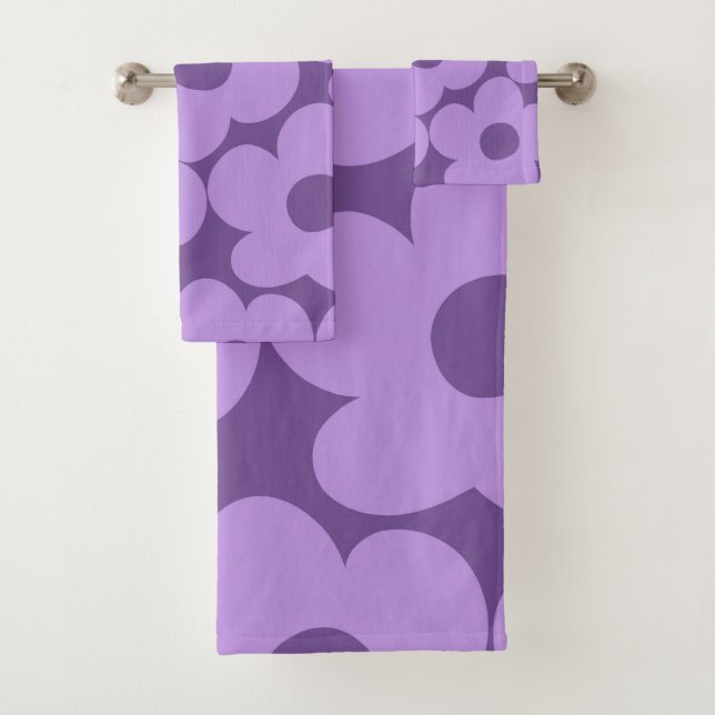 Purple Lavender Retro Daisies #1 #decor #art Bath Towel Set (Insitu)