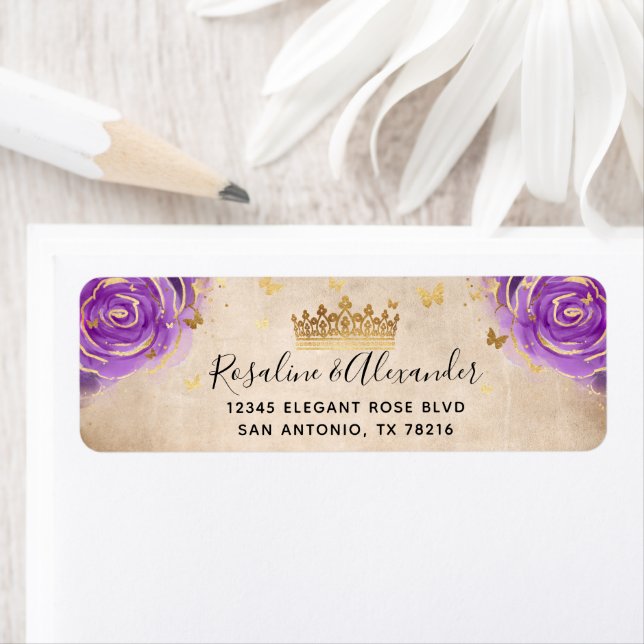 Purple Lavender Rose Gold Crown Return Address (Insitu)