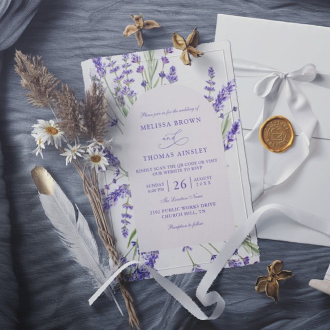 Purple Lavender Rustic Budget QR Code Wedding Invitation (Creator Uploaded)