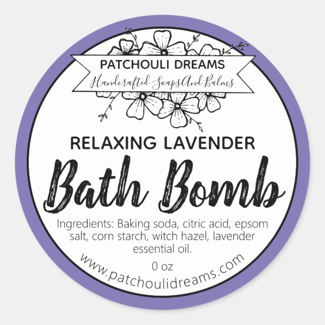 Purple Lavender Scented Relaxing Bath Bomb Classic Round Sticker (Front)