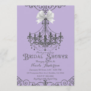 Purple Lavender & Silver White Bow Bridal Shower Invitation