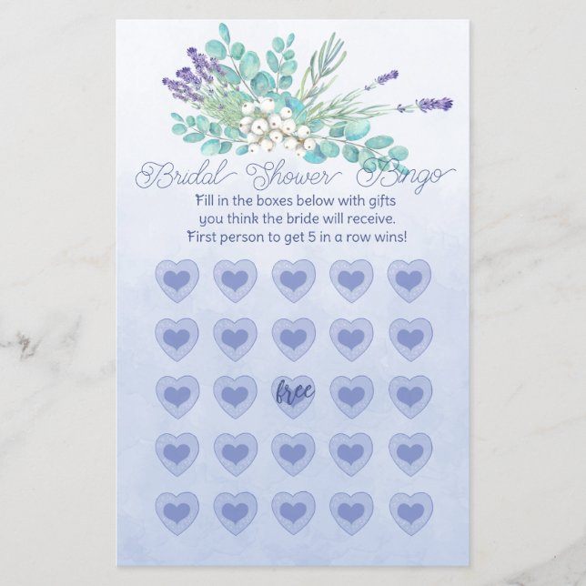 Purple Lavender Stem White Berries Bridal Bingo Flyer (Front)