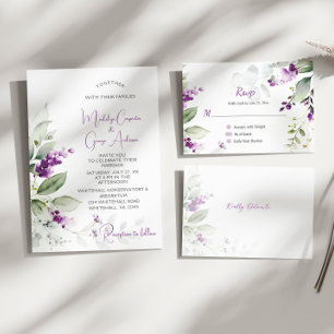 Purple Lavender Stems Greenery Wedding Invitation