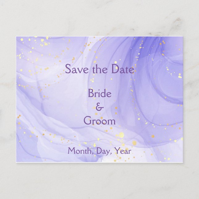 Purple Lavender Swirl Gold Highlite Save the Date  Announcement Postcard (Front)