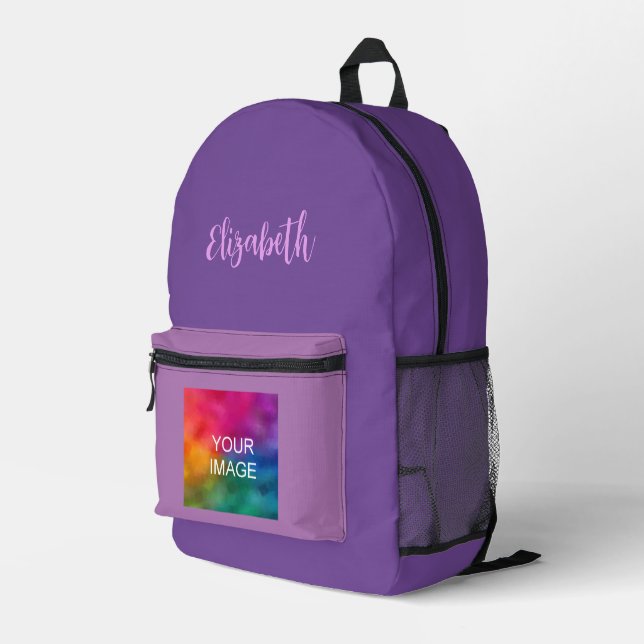 Purple & Lavender Template Script Name Text Custom Printed Backpack (Back Corner Right)