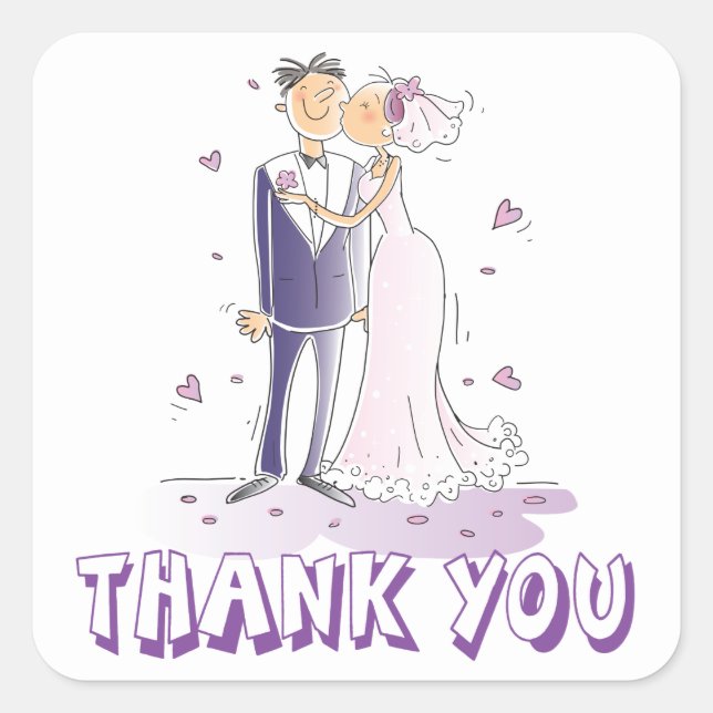 Purple Lavender Thank You Bride Groom Wedding Square Sticker (Front)