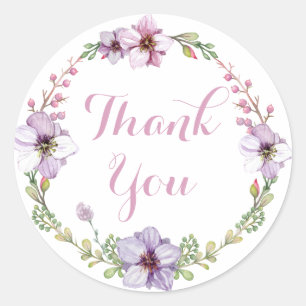 Purple Lavender Thank You Watercolor Floral Wreath Classic Round Sticker