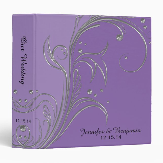 Purple Lavender Violet Silver Floral Scrolls Album Binder (Front/Spine)