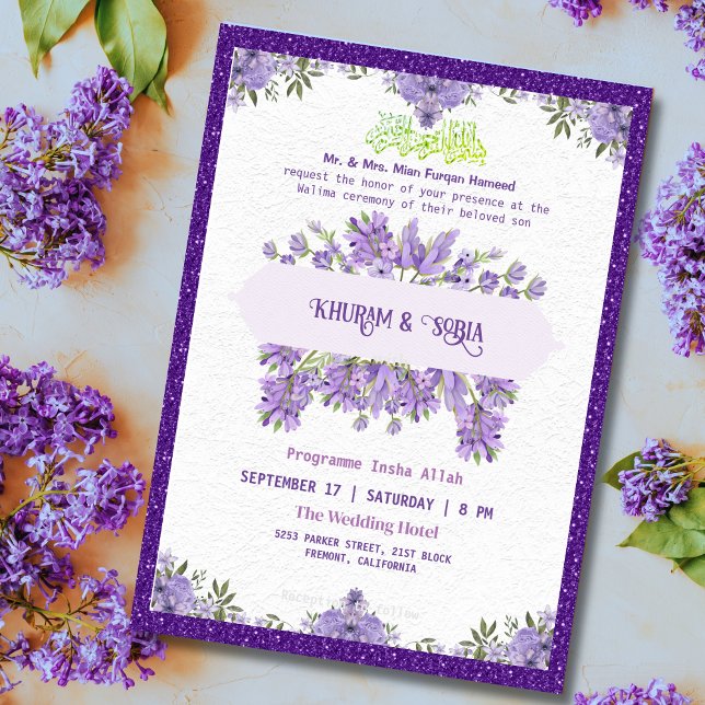 Purple Lavender Walima Faire-part de mariage islam (Créateur téléchargé)