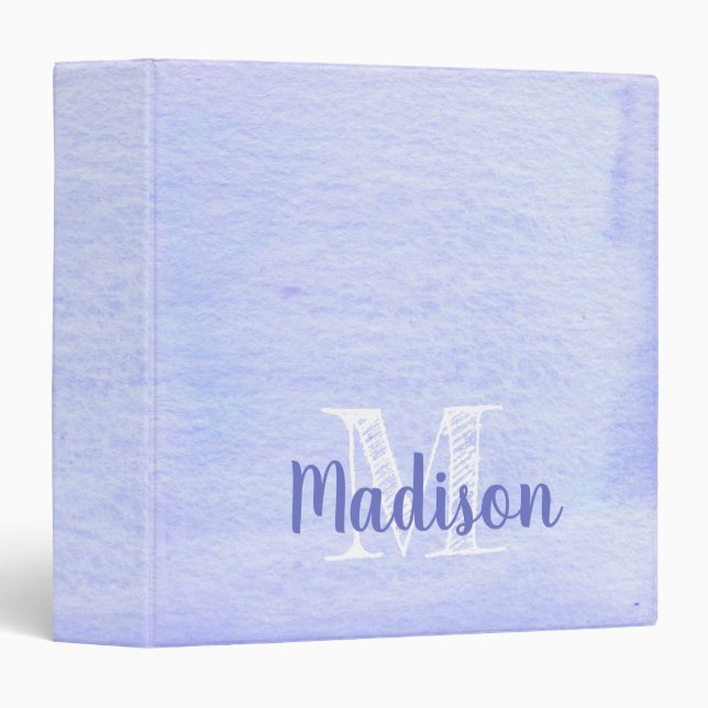 Purple Lavender Watercolor Cute Initial Name Binder (Front/Spine)