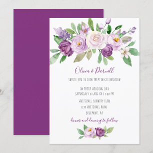 Purple Lavender Watercolor Floral Wedding Invitation