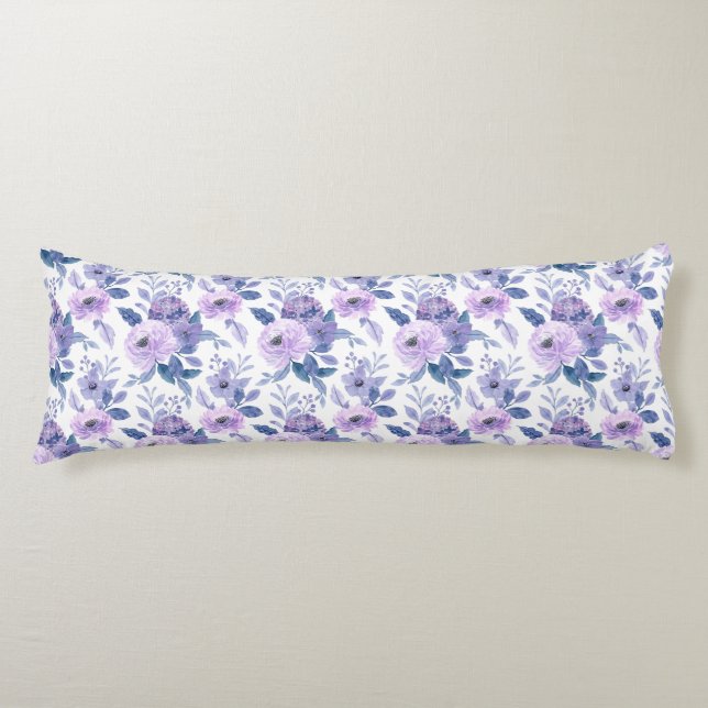 Purple Lavender Watercolor Floral White  Body Pillow (Front)