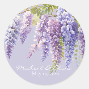 Purple lavender watercolor floral wisteria lilac  classic round sticker