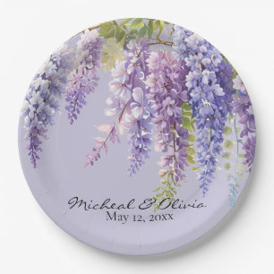 Purple lavender watercolor floral wisteria lilac  paper plate