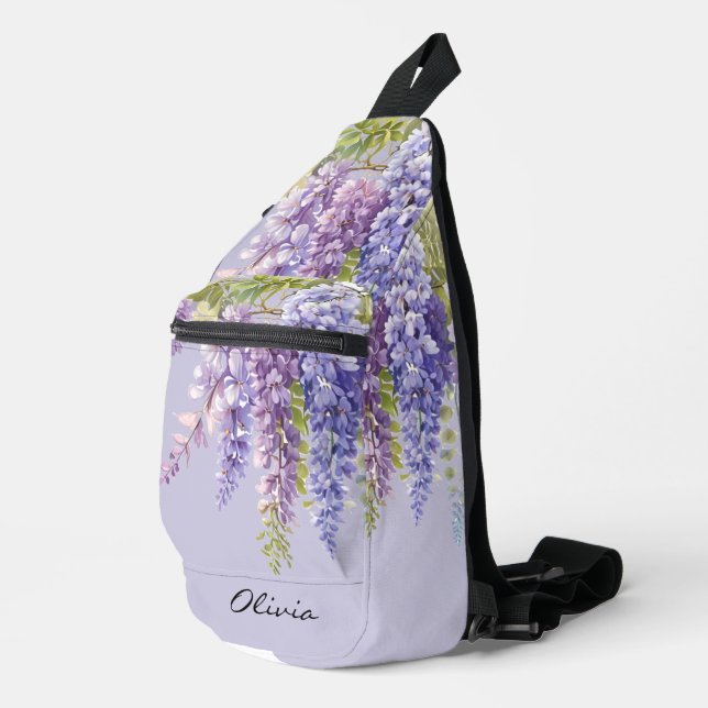 Purple lavender watercolor floral wisteria lilac  sling bag (Right Corner)