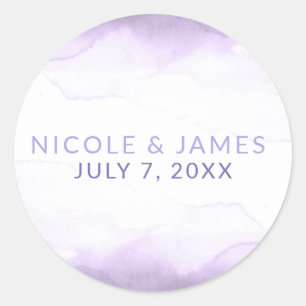 Purple Lavender Watercolor Modern Chic Wedding Classic Round Sticker