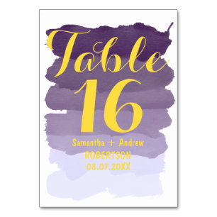 Purple lavender watercolor ombre table number