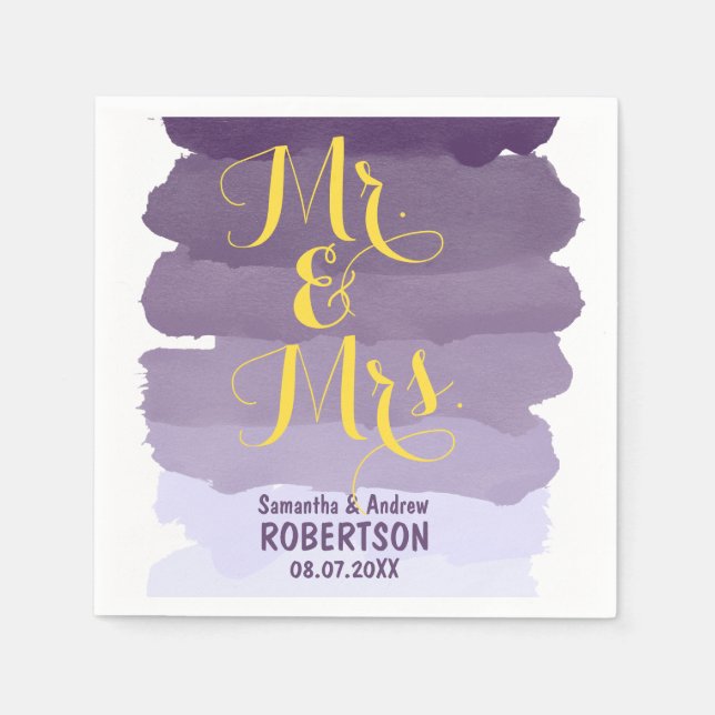 Purple lavender watercolor ombre wedding napkin (Front)
