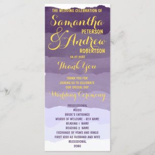 Purple lavender watercolor ombre Wedding Program