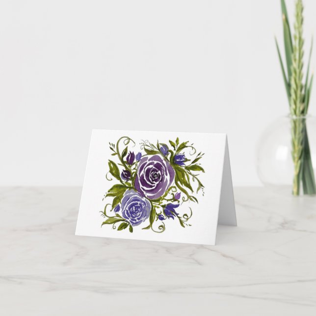 Purple lavender watercolor roses - blank inside  card (Front)