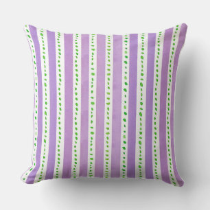 Purple Lavender Watercolor Stripes Green Dots Throw Pillow