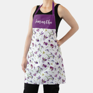 Purple Lavender Watercolor Wildflower Custom Name Apron