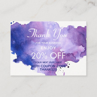 Purple Lavender Watercolors Thank You Discount Card