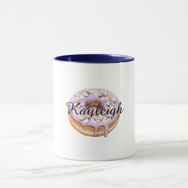Purple Lavender White Floral Doughnut Mug (Center)