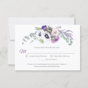 Purple Lavender White Watercolor Flowers   RSVP Card
