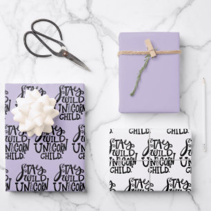 Purple Lavender Wild Unicorn Birthday Wrapping Paper Sheet