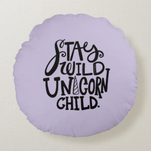 Purple Lavender Wild Unicorn Round Pillow