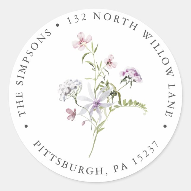 Purple Lavender Wildflower Return Address  Classic Round Sticker (Front)