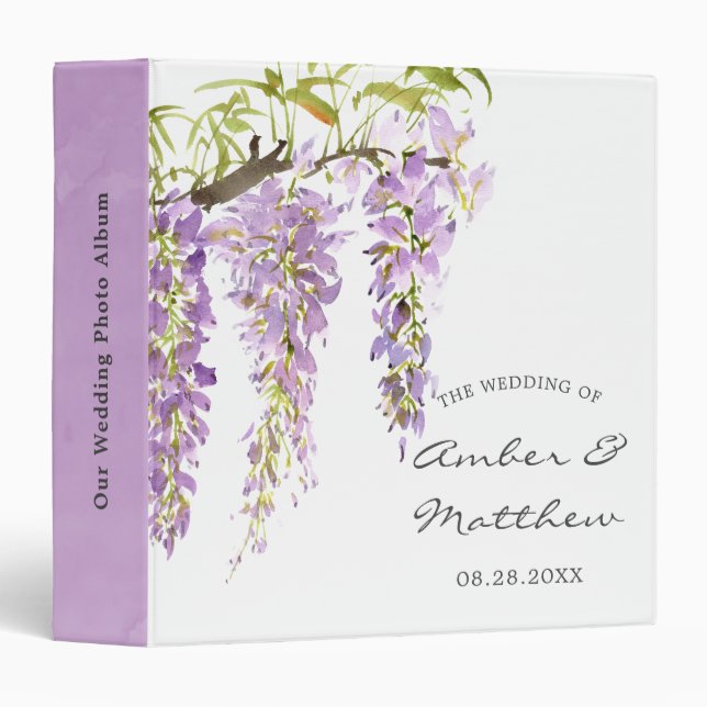 Purple Lavender Wisteria Vine Wedding Photo Binder (Front/Spine)