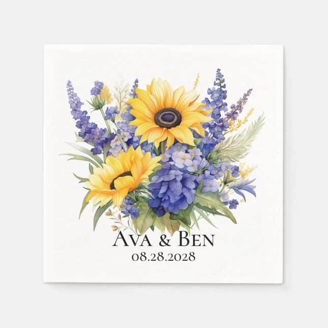Purple Lavender with Sunflowers Wedding Napkin (Front)
