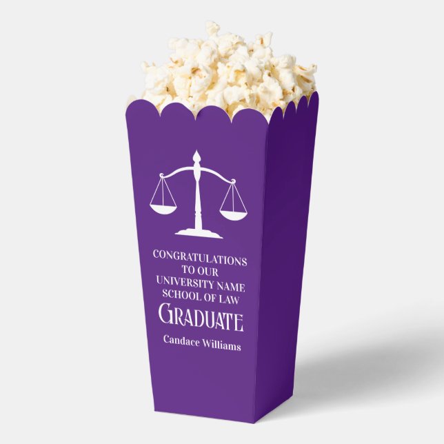 Purple Law School Custom Graduation Party Popcorn Favor Box (Popped)