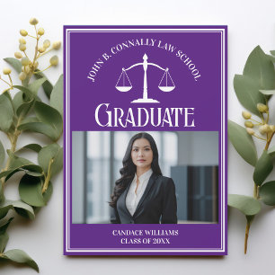 Purple Law School Photo Custom Graduation Announcement