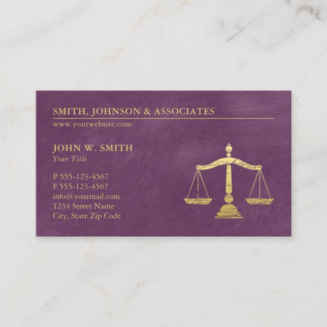 Purple Lawyer Scales of Justice Appointment Card (Front)