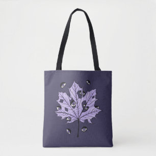 Purple Leaf Creepy Eyes – Spooky Gothic Nature Tote Bag