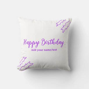 Purple leaf happy birthday add name text simple throw pillow