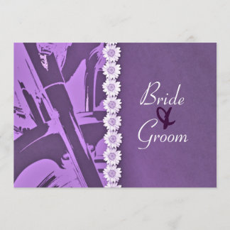 Purple Leather & Daisies Biker Wedding Invitation