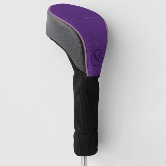 Purple leather image print custom monogram golf head cover (Angled)