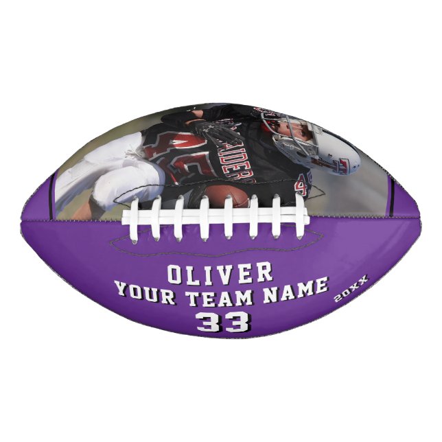 Purple Leather Print Player Name Number Team Photo Football (Front)
