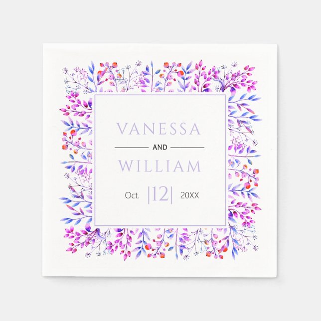 Purple leaves and berries lavender winter wedding napkin (Front)