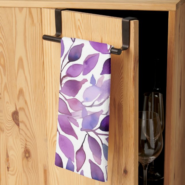 Purple Leaves Kitchen Towel (Thirds Fold)