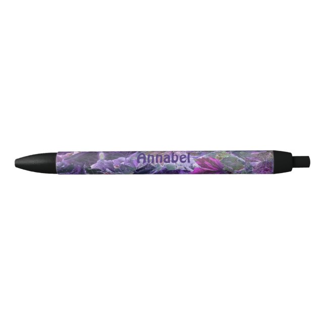 Purple Leaves Pattern Personalized Blue Ink Pen (Front)