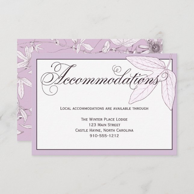 Purple Leaves Wedding Accommodations Detail Card (Front/Back)