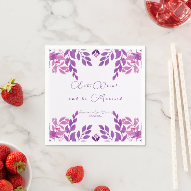 Purple Leaves Wedding Theme Napkin (Insitu)