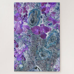 Purple Leaves with Grey-blue Tree Knots Jigsaw Puzzle