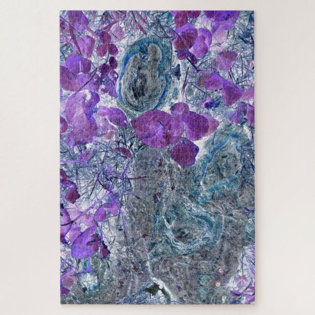 Purple Leaves with Grey-blue Tree Knots Jigsaw Puzzle (Vertical)