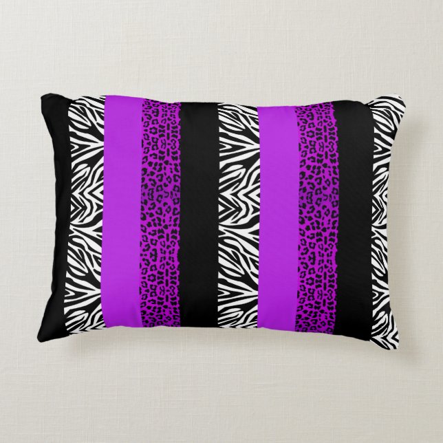 Purple Leopard and Zebra Animal Print Decorative Pillow (Back)